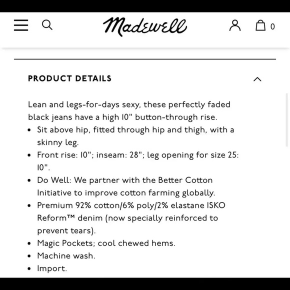 Madewell 10” High Rise Skinny Black size 24 - Picture 5 of 9